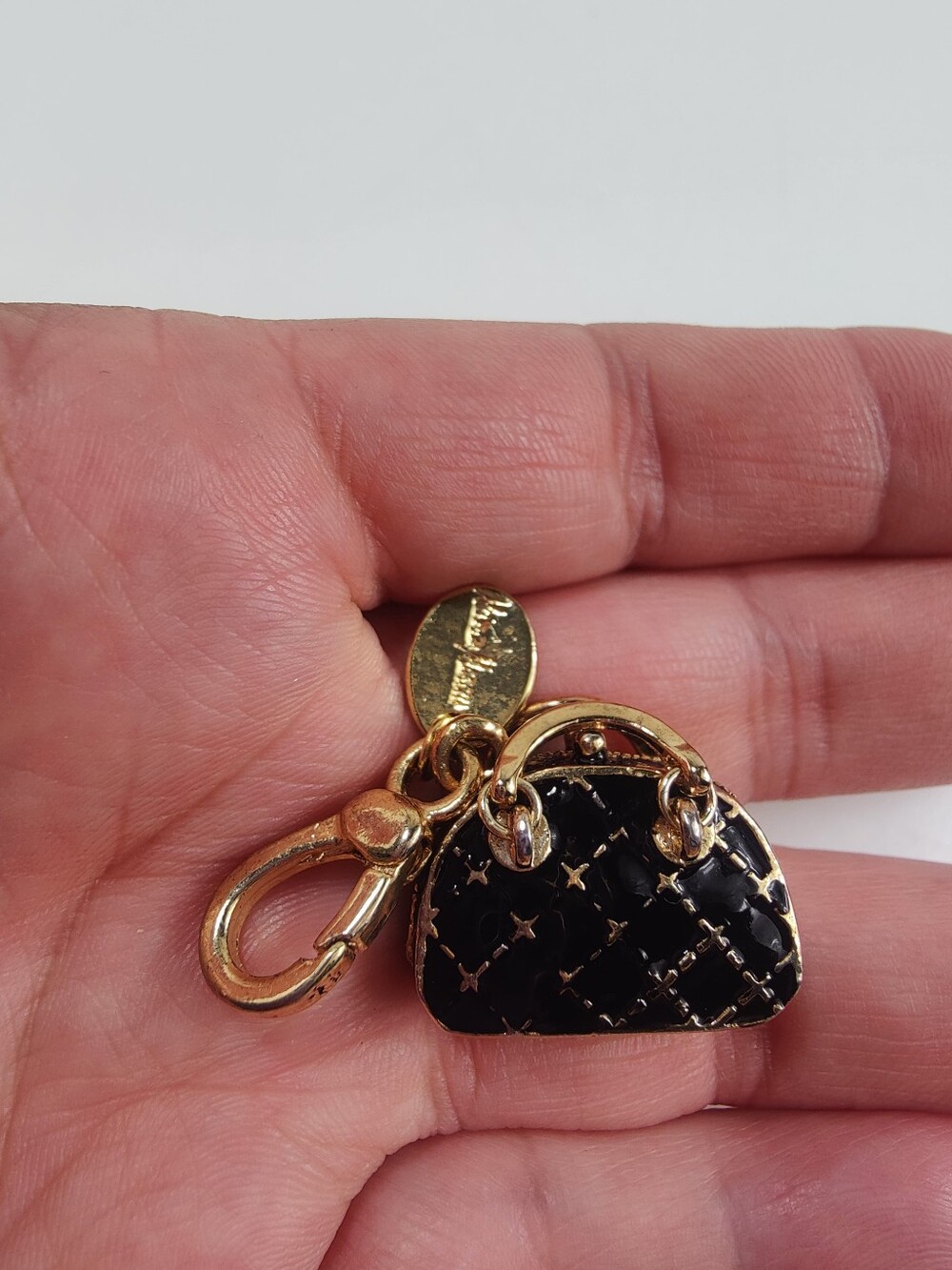 Vintage Neiman Marcus Limited Edition Black Quilted Purse Charm Locket Gold Tone